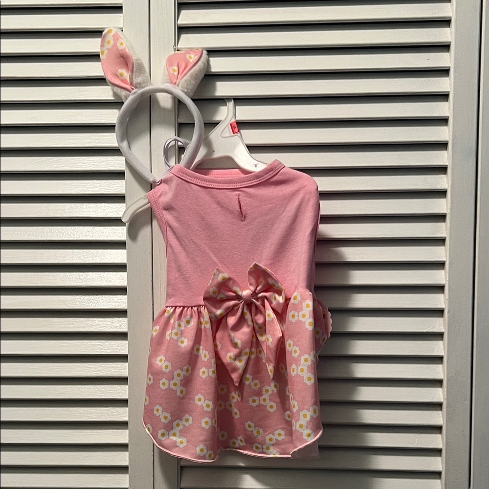 #1507+ Pet Pink Dress with Bunny Ears Headband